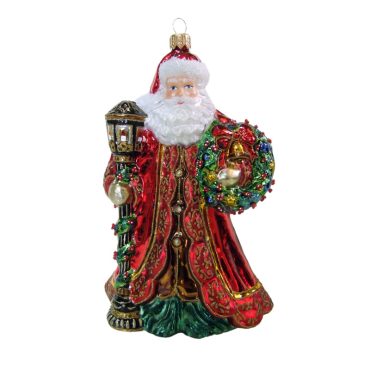 Papai Noel com guirlanda e lanterna