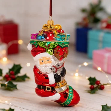 Bota com Papai Noel e rena 15cm