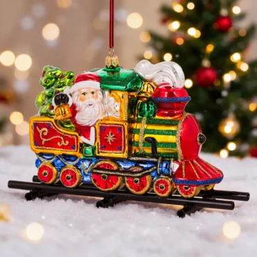 Locomotiva com Papai Noel e boneco de neve 17,5cm