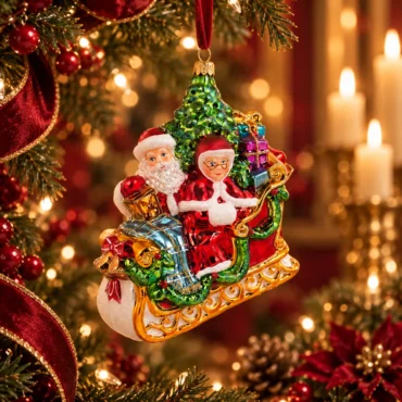 Papai e Mamãe Noel no trenó 13,5cm