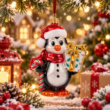 Pinguim com presentes 12cm