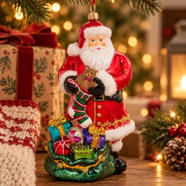 Papai Noel com urso e saco 18,5cm