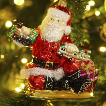 Papai Noel com trem de brinquedo 13cm