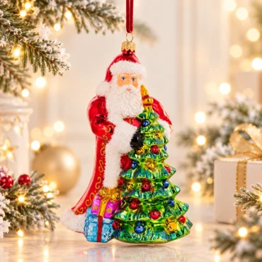 Papai Noel abraçando pinheiro 18,5cm