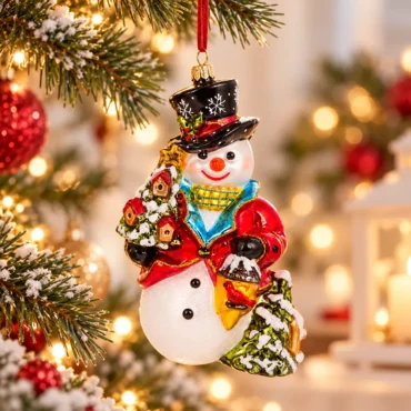 Boneco de neve com casinha de passarinho 14cm