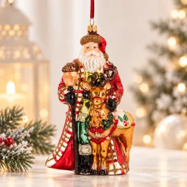 Papai Noel com rena 18cm