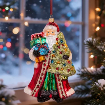 Papai Noel com árvores e presentes 18cm