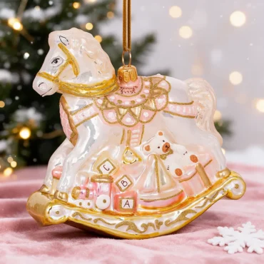 Cavalo com presentes rosa 14cm