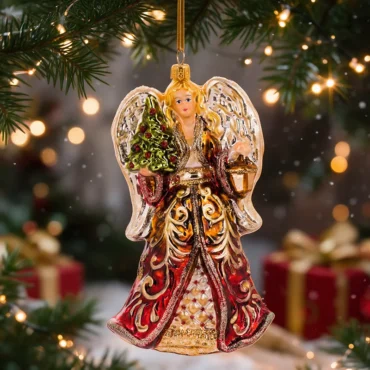 Anjo com pinheiro e lanterna 17,5cm