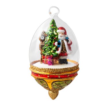 Papai Noel com árvore e relógio em cúpula 20cm