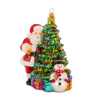 Papai Noel com pinheiro e boneco de neve 18cm